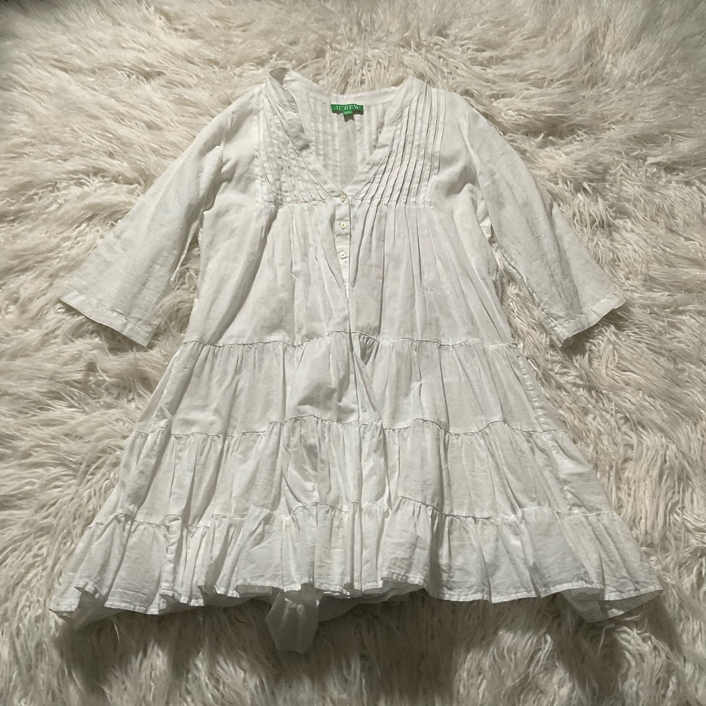 J Crew Button-front tiered cover-up dress in cotton voile in white‎ - Picture 2 of 5